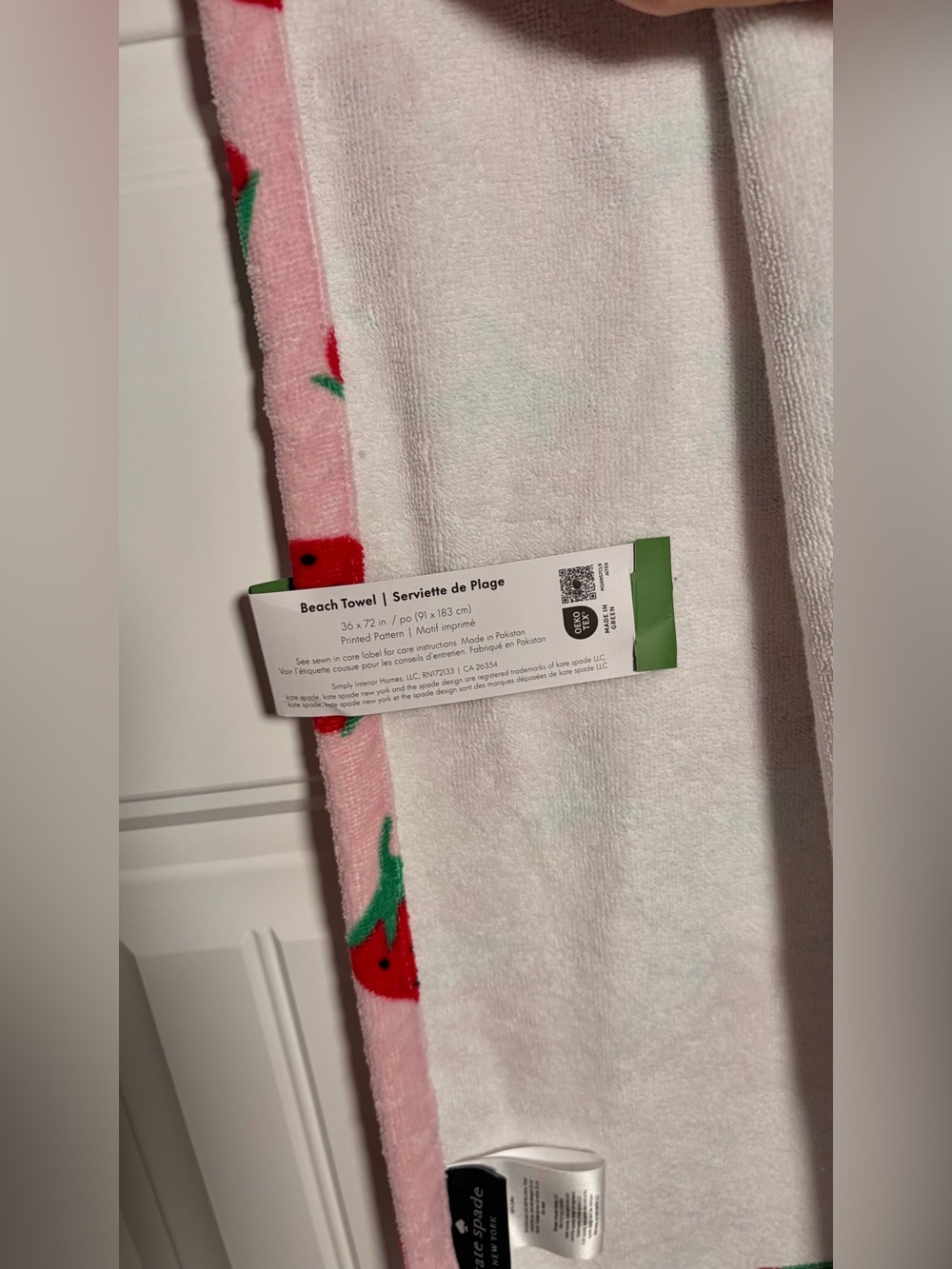 kate spade - Pink Strawberry Summer Print Beach Towel - Picture 7 of 9